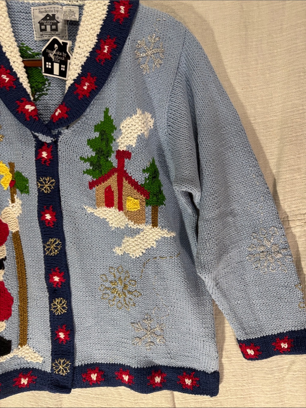 NWT Vintage Storybook Knits Christmas Sweater Cardigan Santa Scenic Large - Picture 7 of 13
